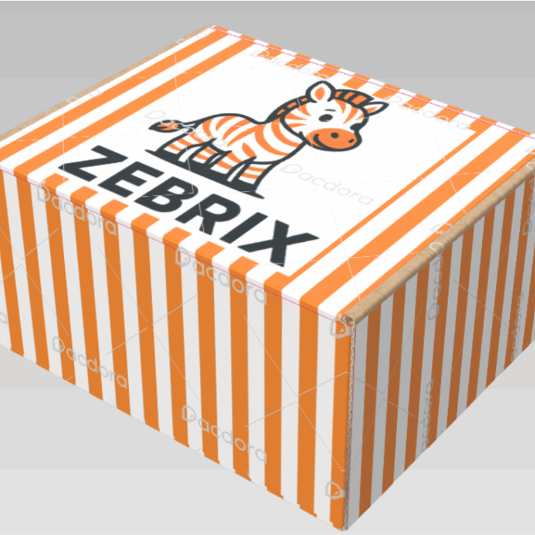 Image of a orange and white striped box with a zebra on the logo and the title Zebrix. 
