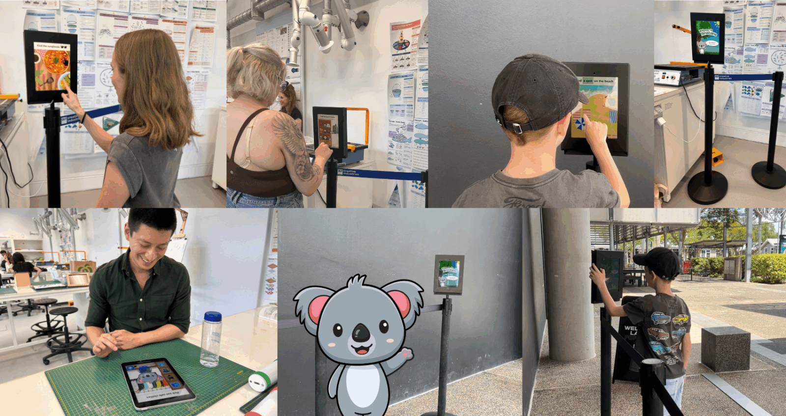 A collage of people playing the mini games