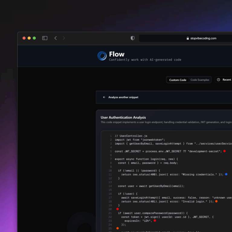 Preview image of analyzed custom code snippet