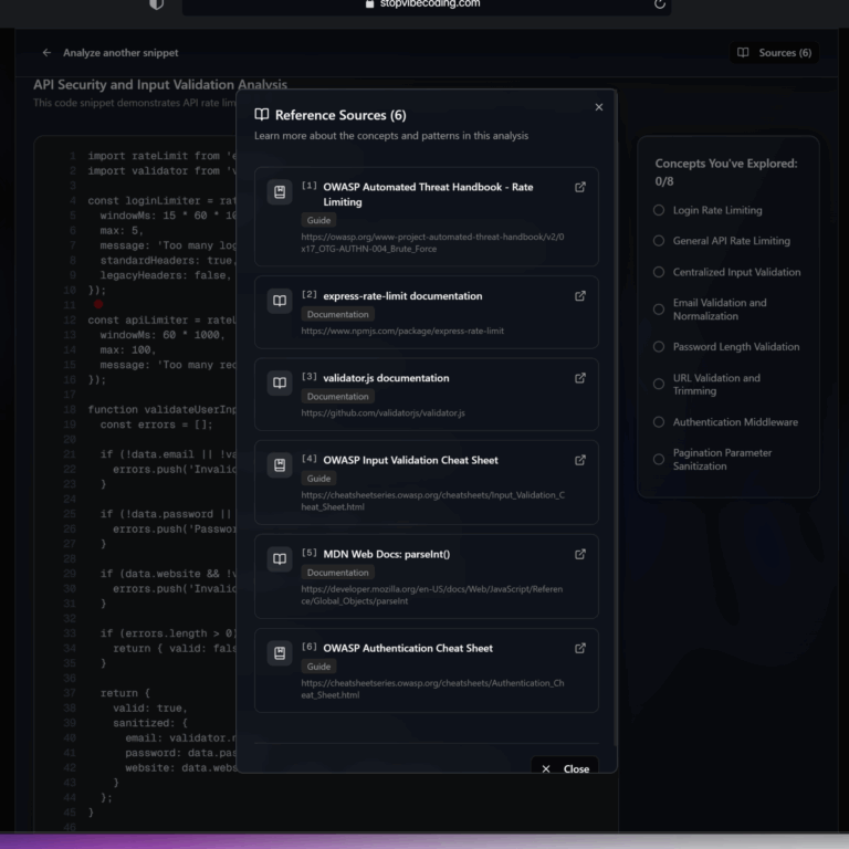 Screenshot of sources popup. 