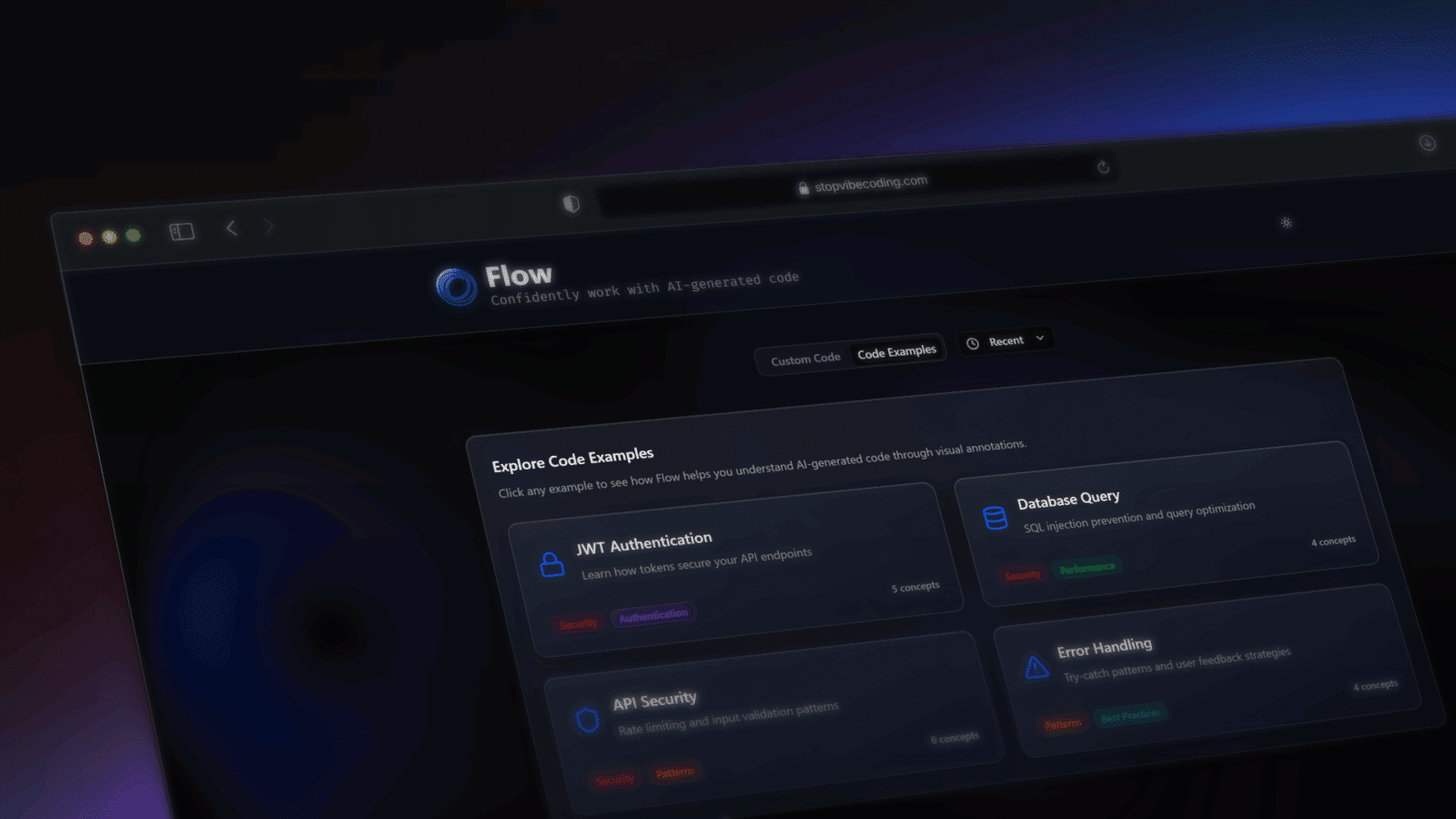 Screenshot of curated code examples