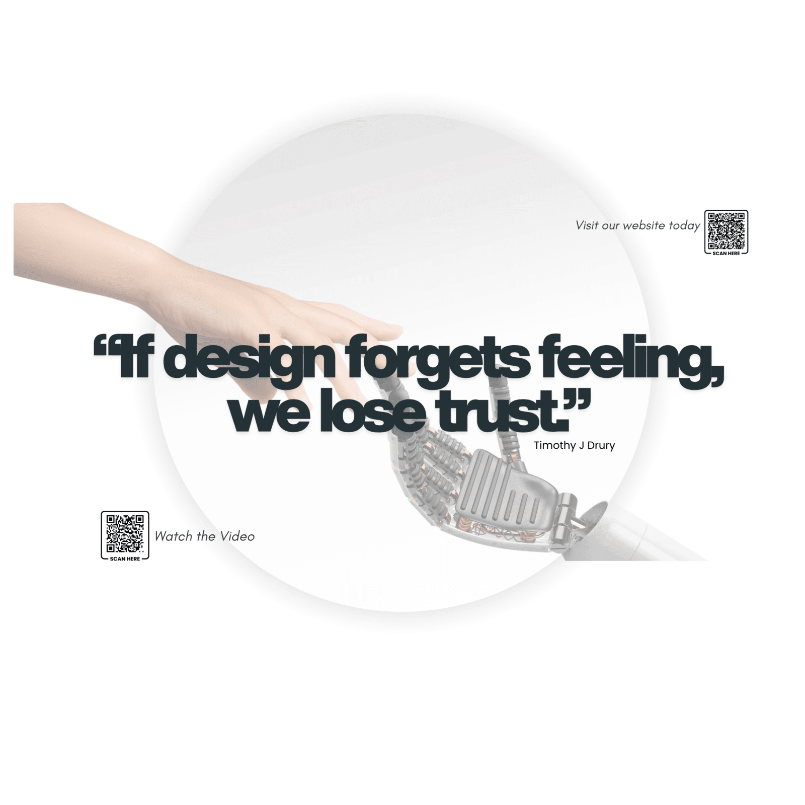 Image of human and robotic hand with a quote