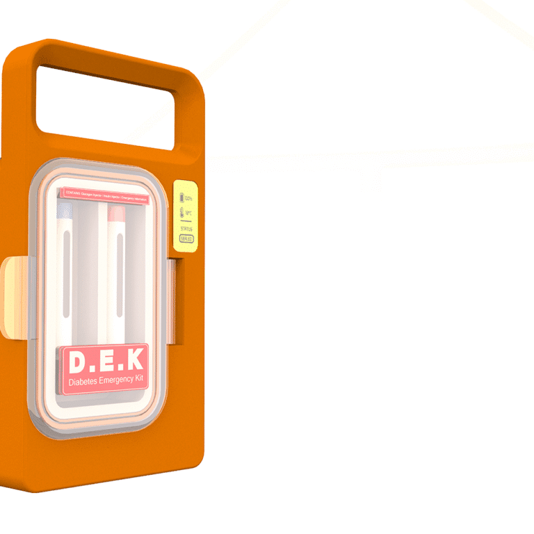 Image of (D.E.K) Diabetic Emergency Kit on blank background with wall mount removed.