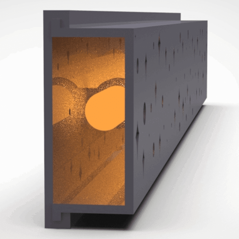 A rectangular light housing with perforated star patterns glows warmly inside, creating an amber, atmospheric illumination through its textured openings.