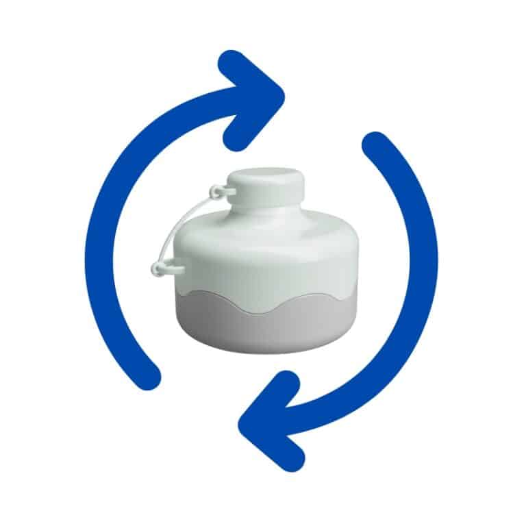 A circular symbol with the redesigned asthma spacer in the centre 