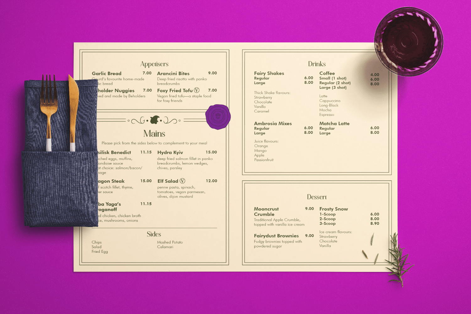 The Gnurd Corner Menu interior design.