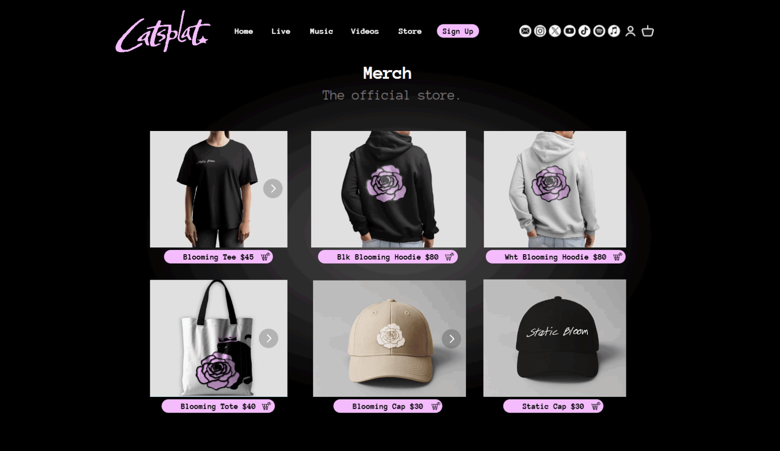 website merch page catsplat