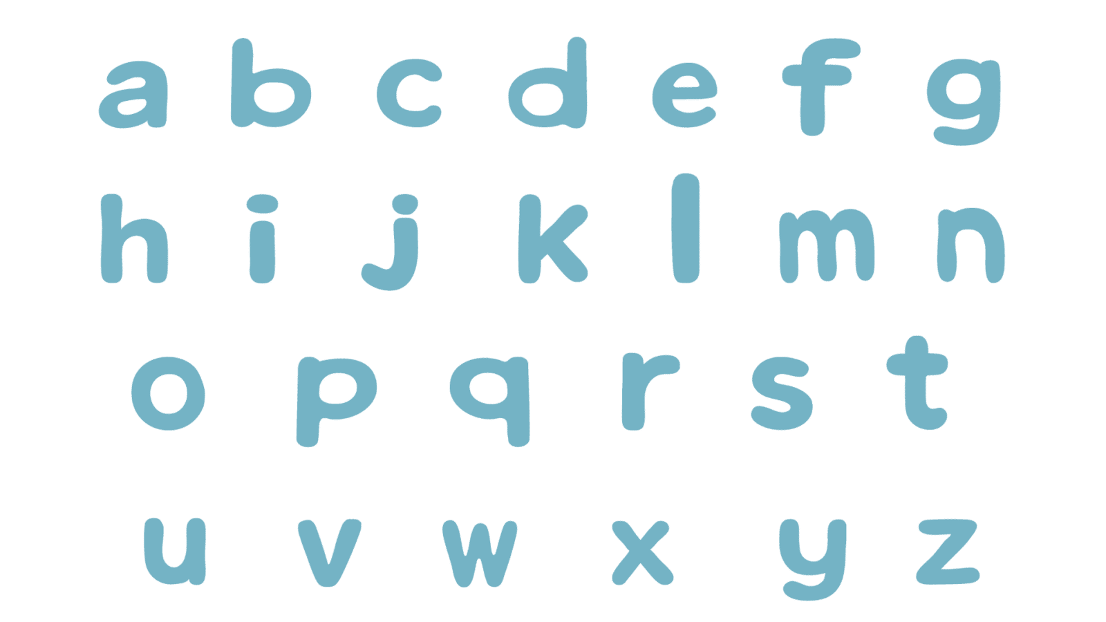 Lower-case custom Moodlings alphabet 