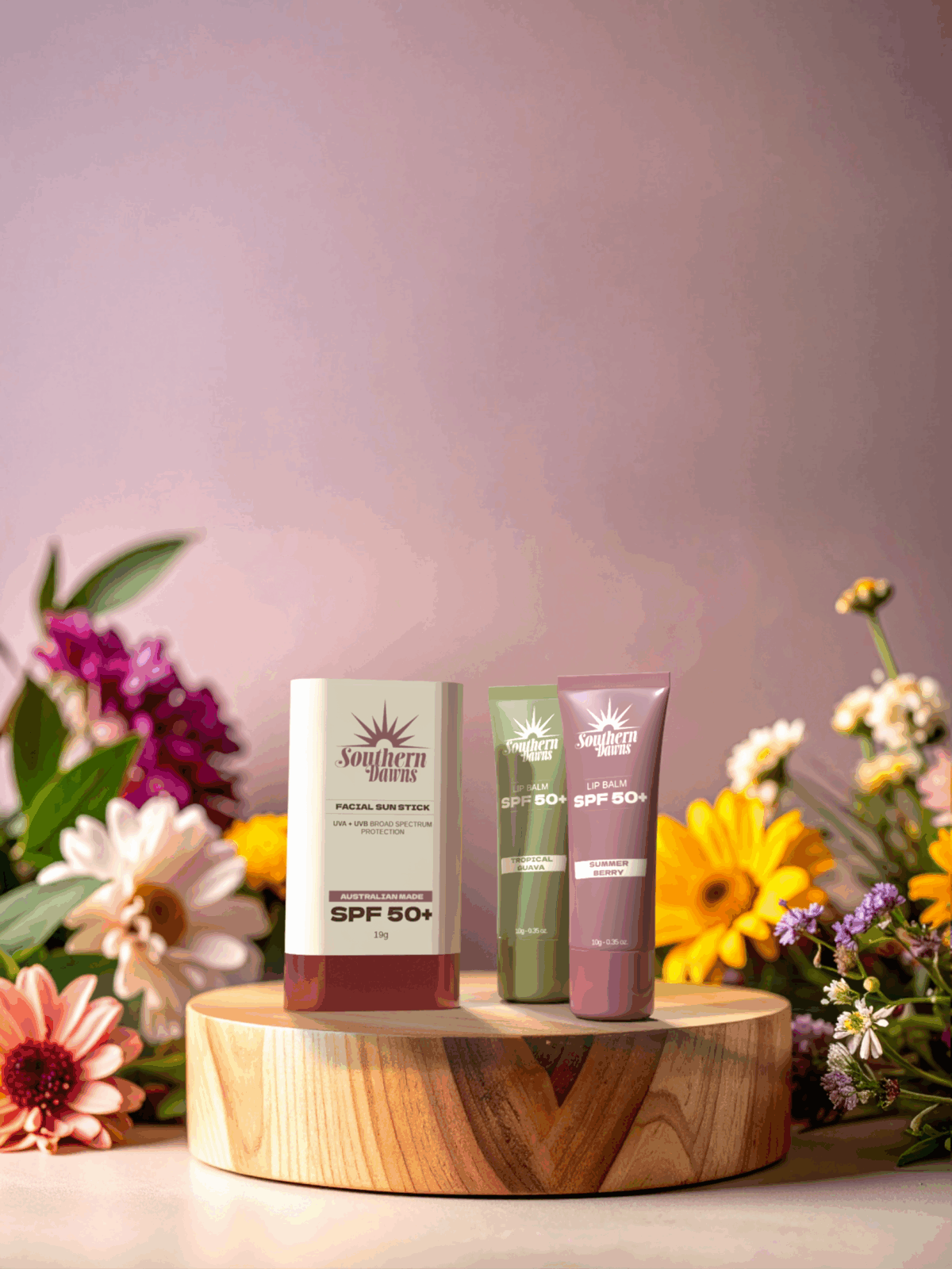 3D rendering of two lip balms and a facial sunscreen 