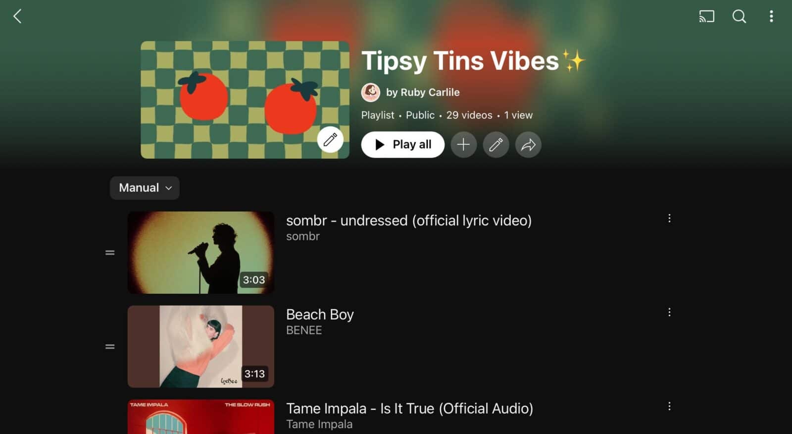 screenshot of youtube playlist for Tipsy Tins