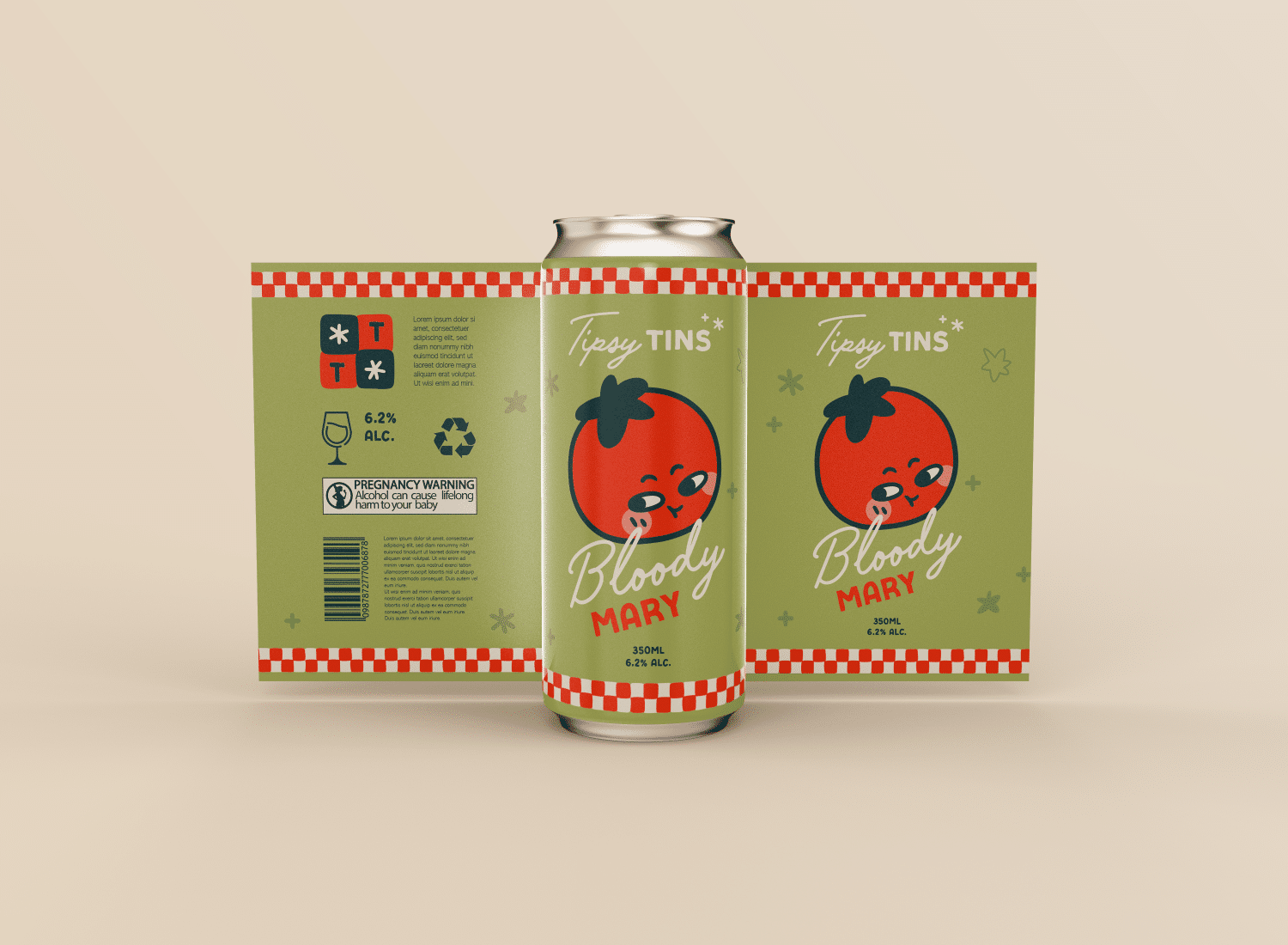 Mockup of can packaging for the Bloody Mary flavour.