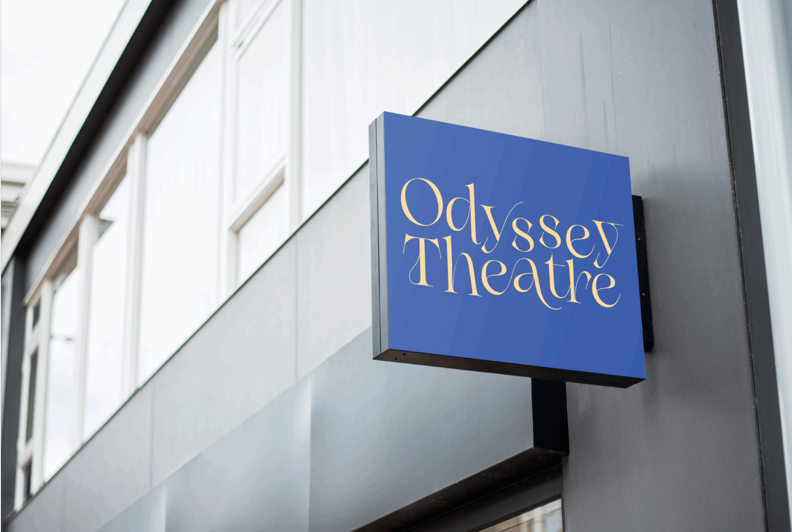 Odyssey Theatre mockup on a signage post
