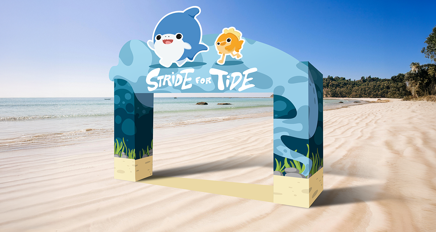 Stride for tide artwork as a finish line design by the beach mockup