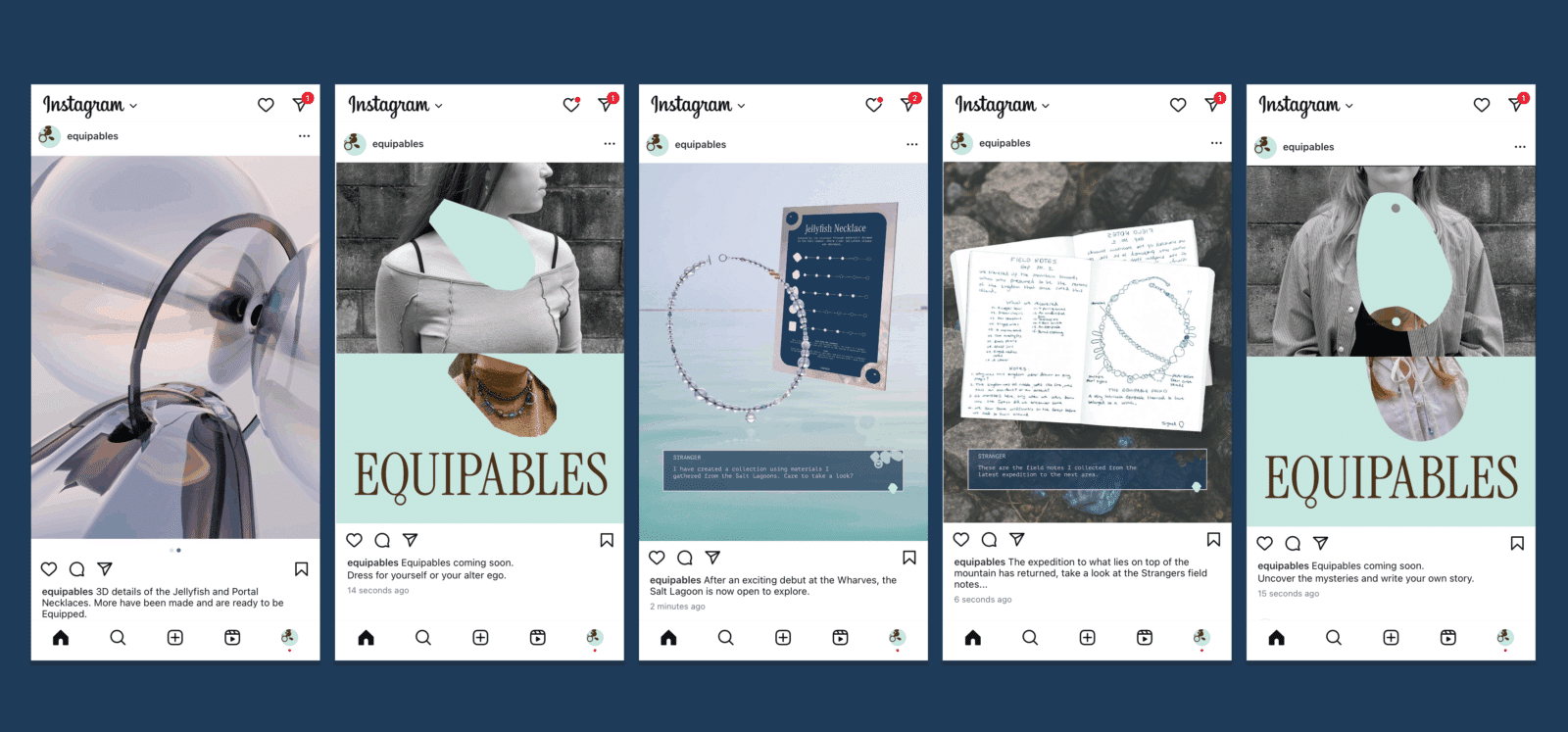 A row of 5 Instagram mockups 
