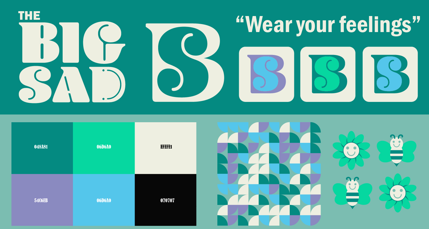Various images of "The Big Sad" brand identity.