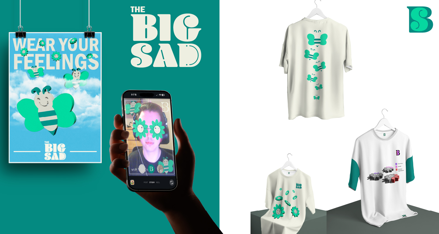 Various mock-up designs for the brand "The Big Sad"