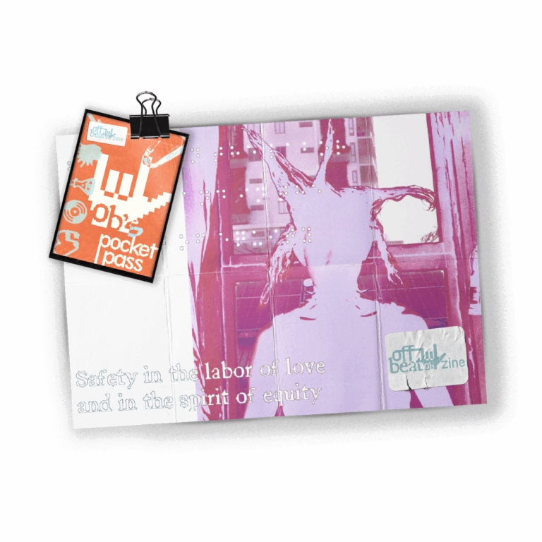 Image of zine front cover and zine unfolded to reveal a poster with braille and AR-activated text-to-voice.