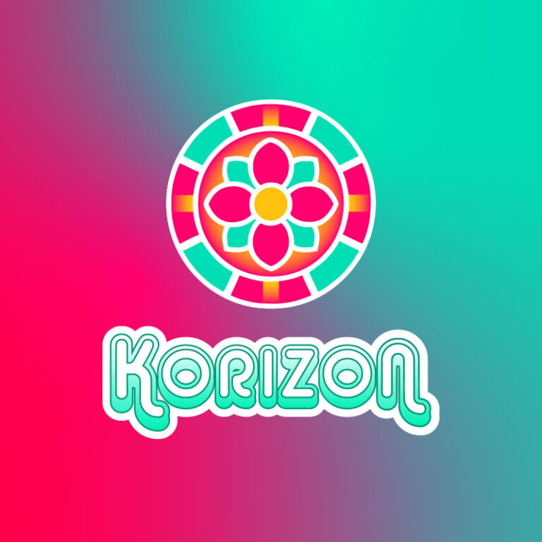 Logo and symbol for the Korizon, a Korean cultural festival brand. The design represents a blend of Korean heritage and a futuristic horizon, featuring a custom logotype and a geometric icon.