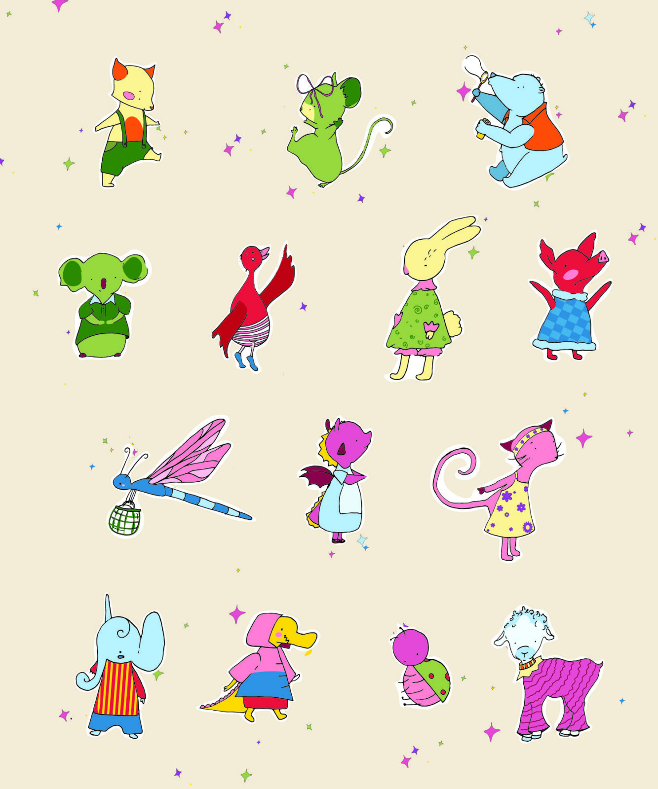 sticker sheet of all characters
