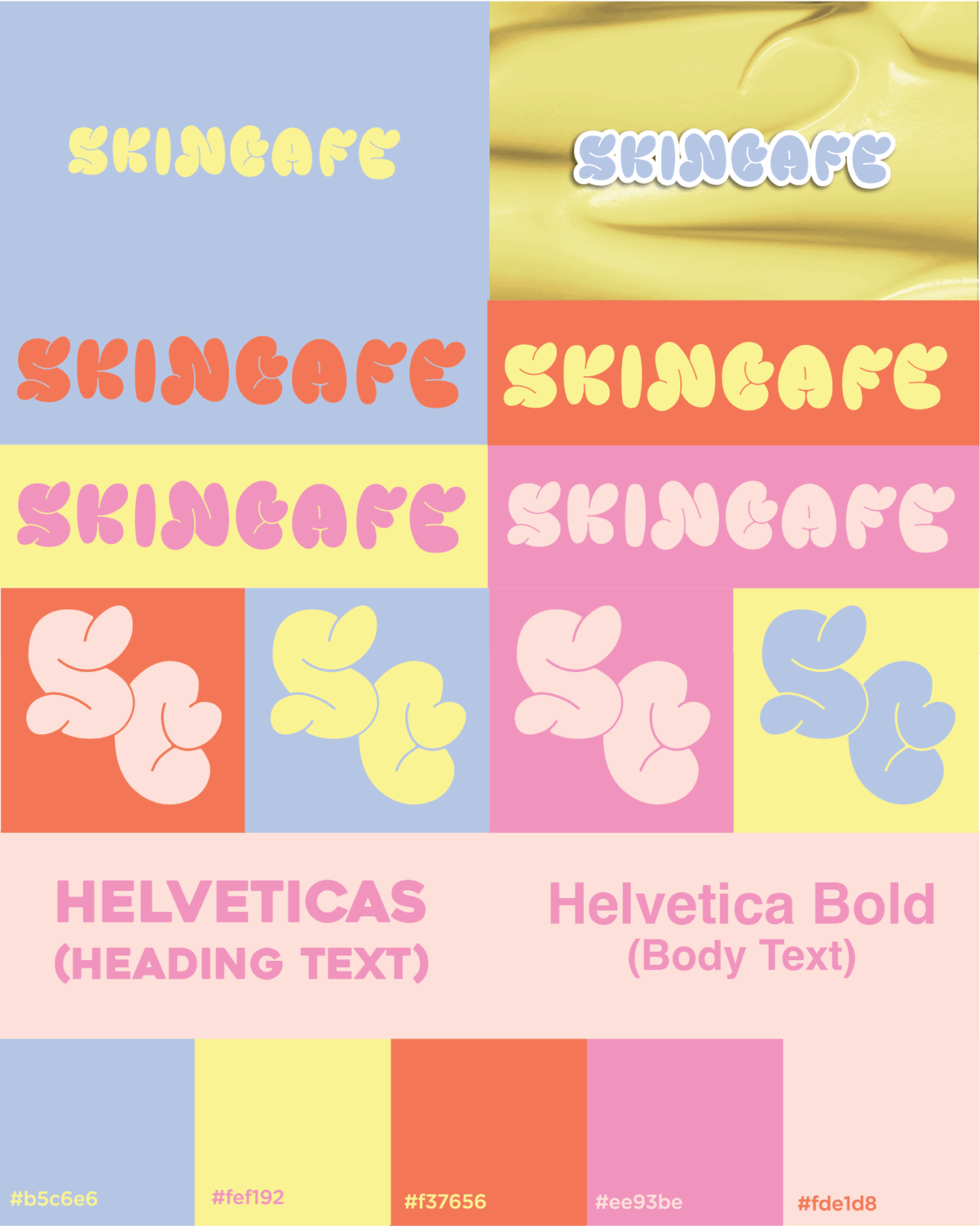 Colour palette, Font and Typeface use and logo suite for Skincafe.